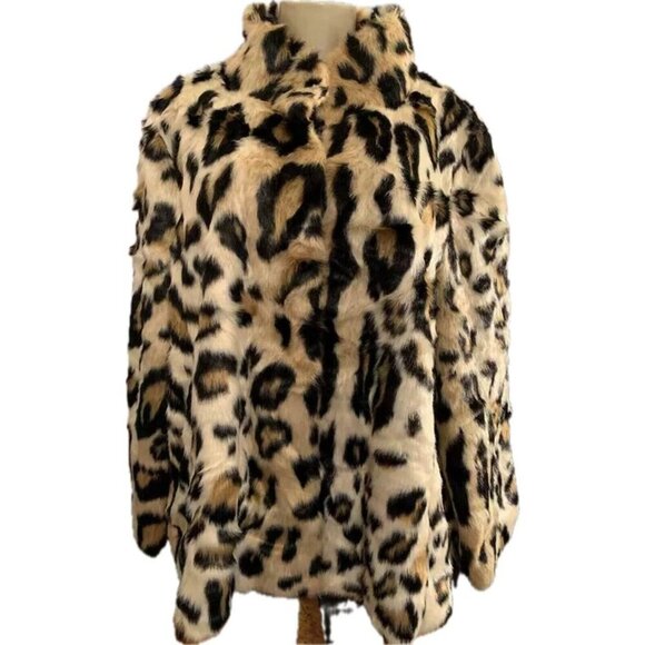 Donna Salyers Fabulous Furs +2X Leopard Print Faux Fur Satin Lined Pockets Coat - Picture 2 of 7